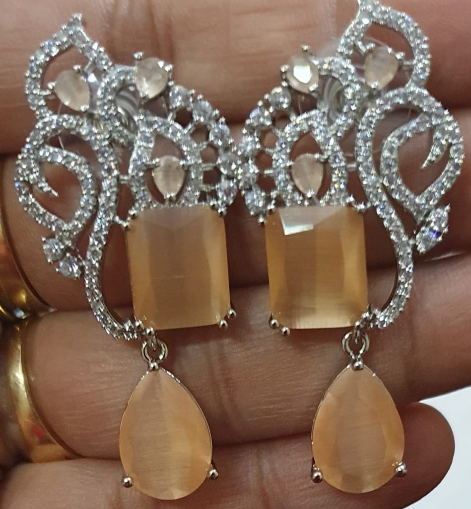American Diamond with stone work party wear earrings view 2