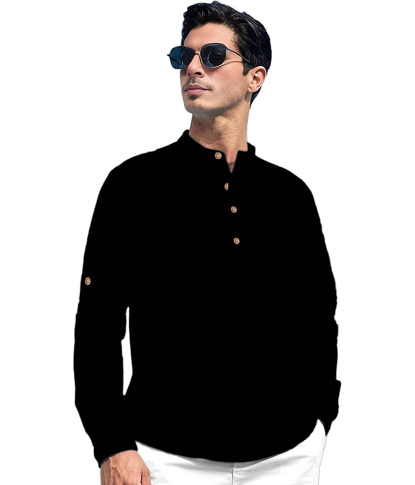 UNI VIBE Dark Green Cotton Men's Shirt Style Kurta ( Pack of 1 ) view 2