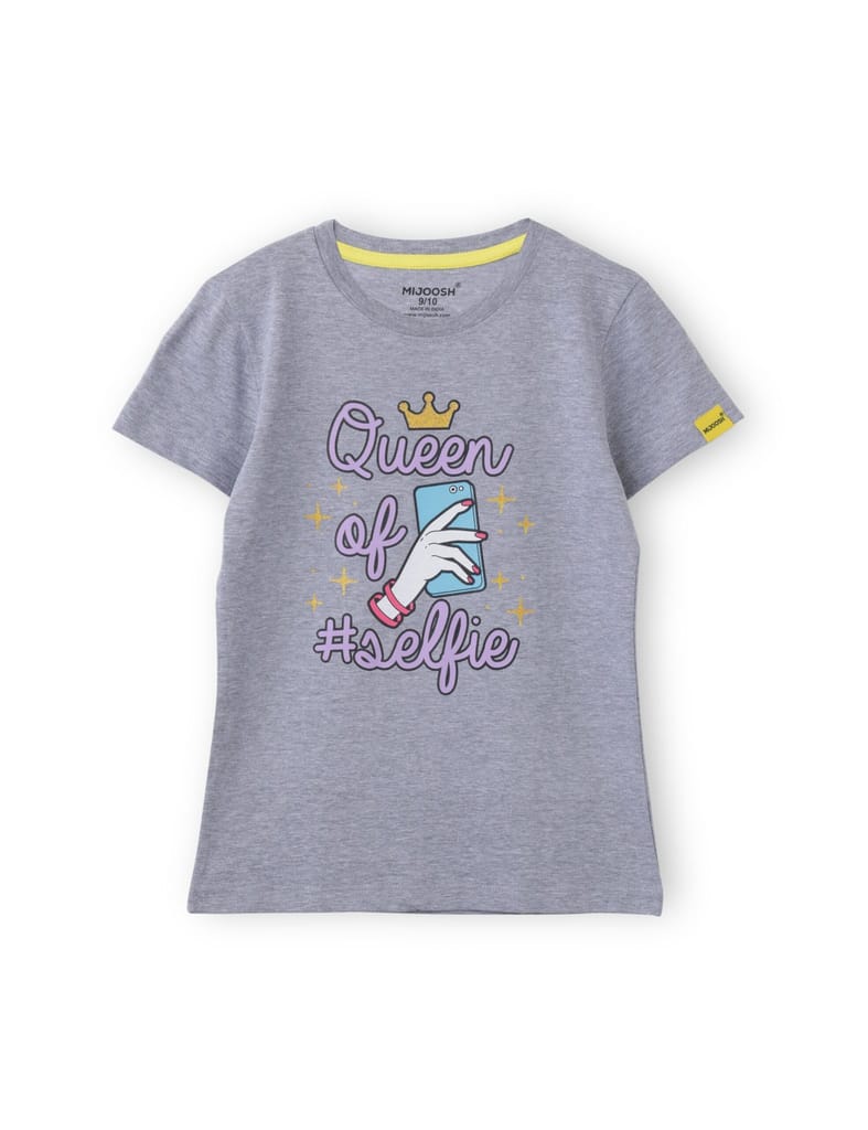 Girls T shirt Cotton Grey Heather Melange Queen of Selfie view 2