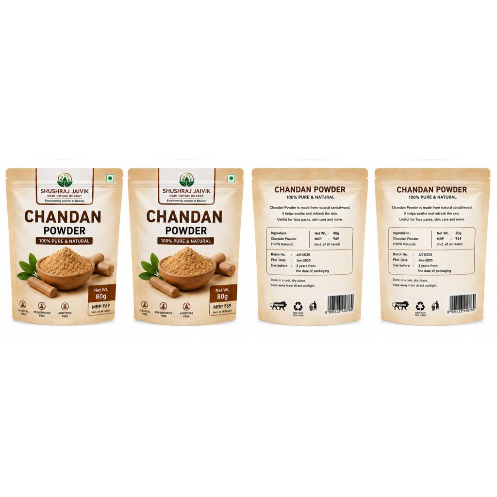 SHUSHRAJ JAIVIK Chandan Powder Combo Pack | 2 Pouches | 160g Total | 100% Pure & Natural Sandalwood Powder view 2