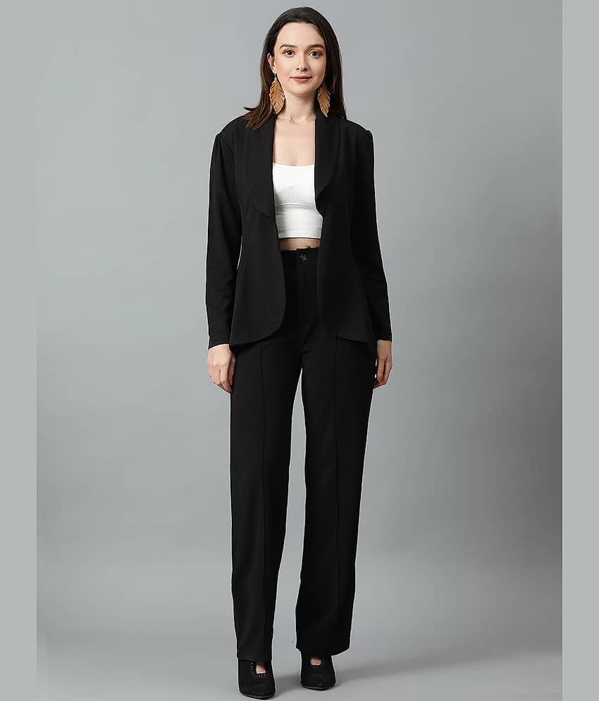 kotty Women Solid Blazer With Trousers Co-Ord Set ( Black ) view 2