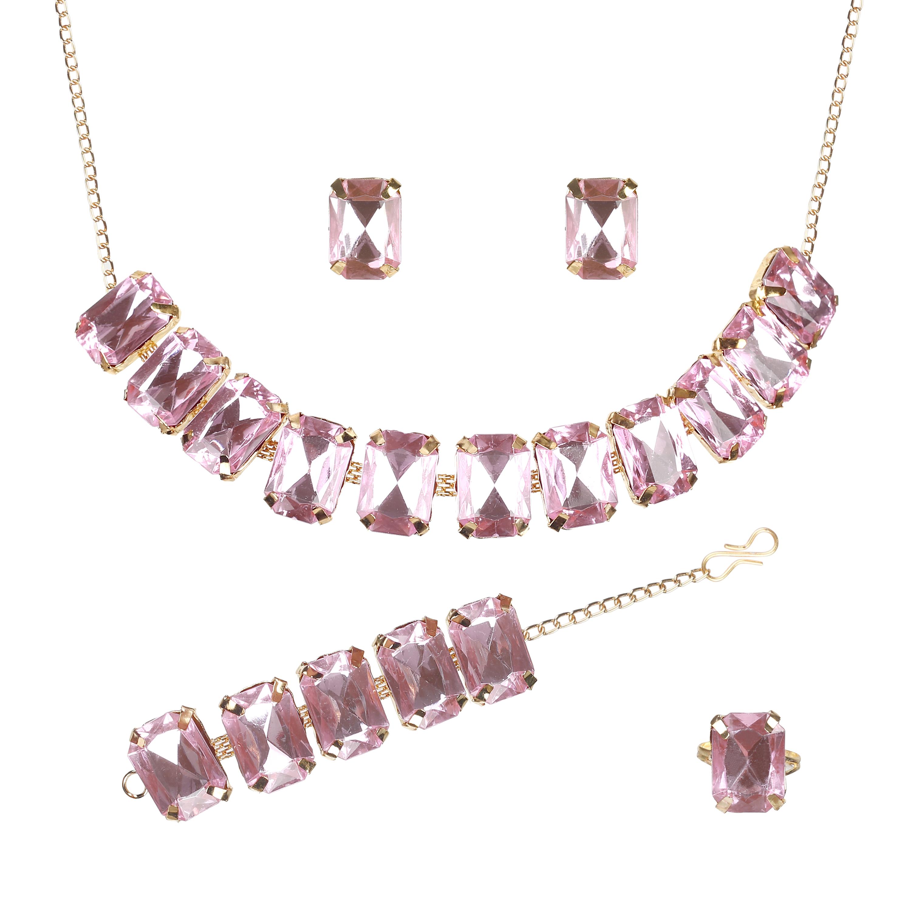 Trendy Crystal Stones Necklace Set with Earrings and Bracelet Combo for women and Girls