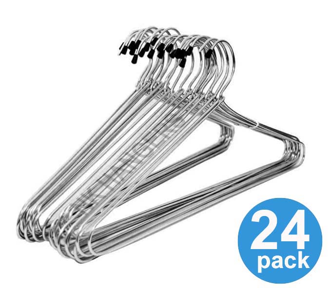 N.K HANGERS Stainless steel clothes hanger/T-shirt hanger/shirt hanger/pant hanger/highly durable hanger/wardrobe organizer with Plastic Coating Hanger for Hanging Saree, Kurta, Pant, Steel Pack of 24