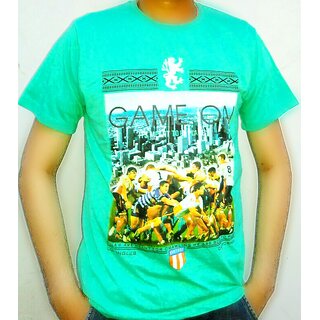Ansari Creations Mens Green Printed 100% Cotton Round Neck T-Shirt