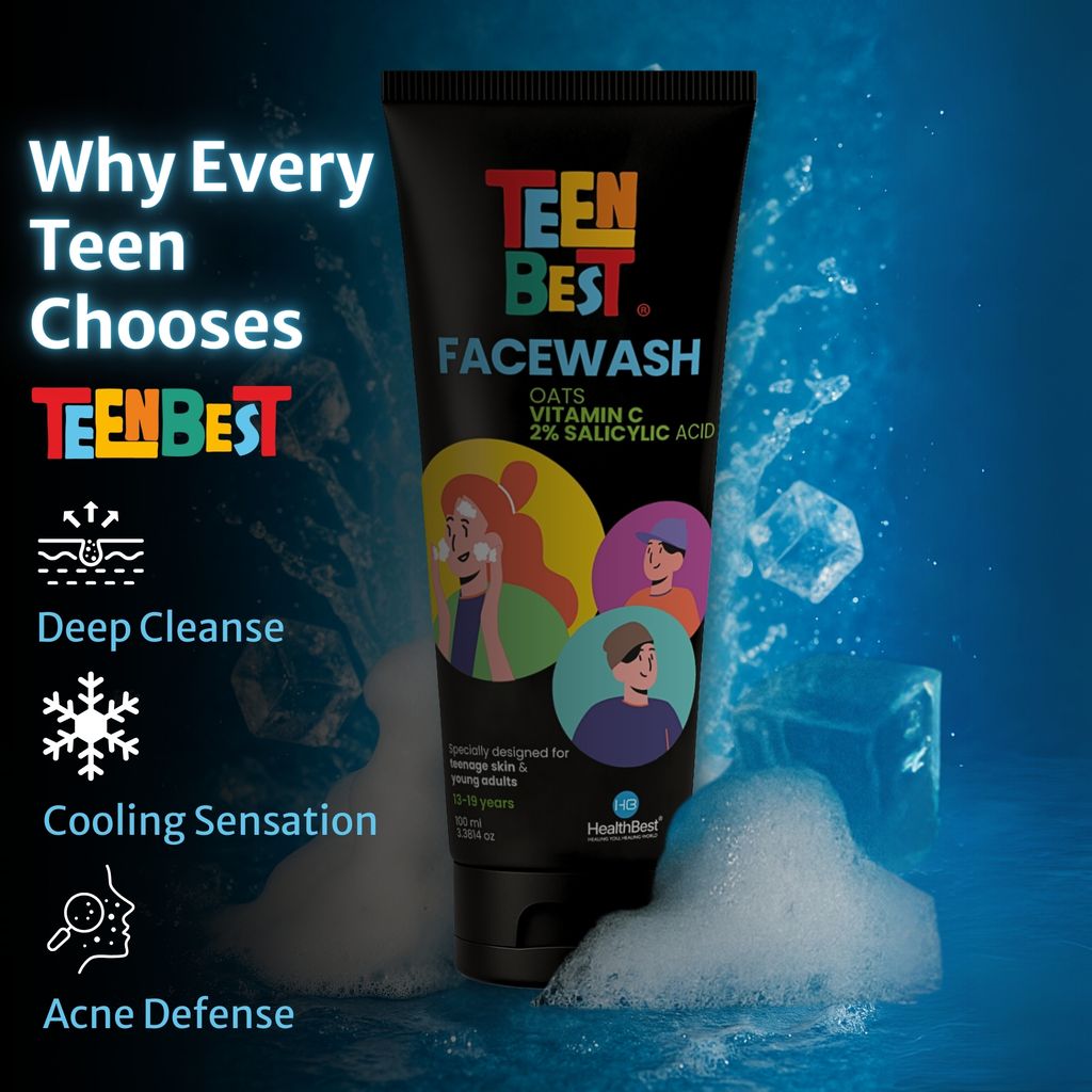 HealthBest 2% Salicylic Acid Face Wash for Teens Fights Acne Pimples & Blackheads Gentle Cooling Cleanser with Niacinamide, Aloe Vera & Oat Extract for Oily & Sensitive Skin, Boys & Girls 100ml view 2