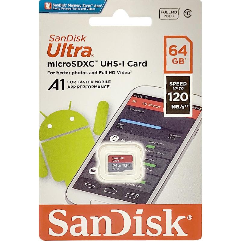 SanDisk 64GB Ultra microSDXC UHS-I Memory Card - 120MB/s, Class 10, U1, Full HD, A1, Micro SD Card view 2