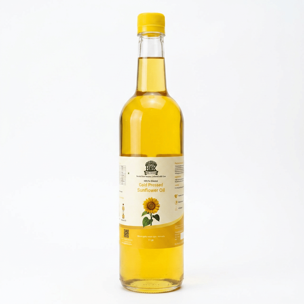 HRK Farms Cold Pressed Sunflower Oil | 100% Pure Sunflower Oil | Unrefined & Zero Additives | Wood Pressed Sunflower Oil for Daily Cooking | Kachi Ghani Oil | Sunflower Oil Oil 1 L