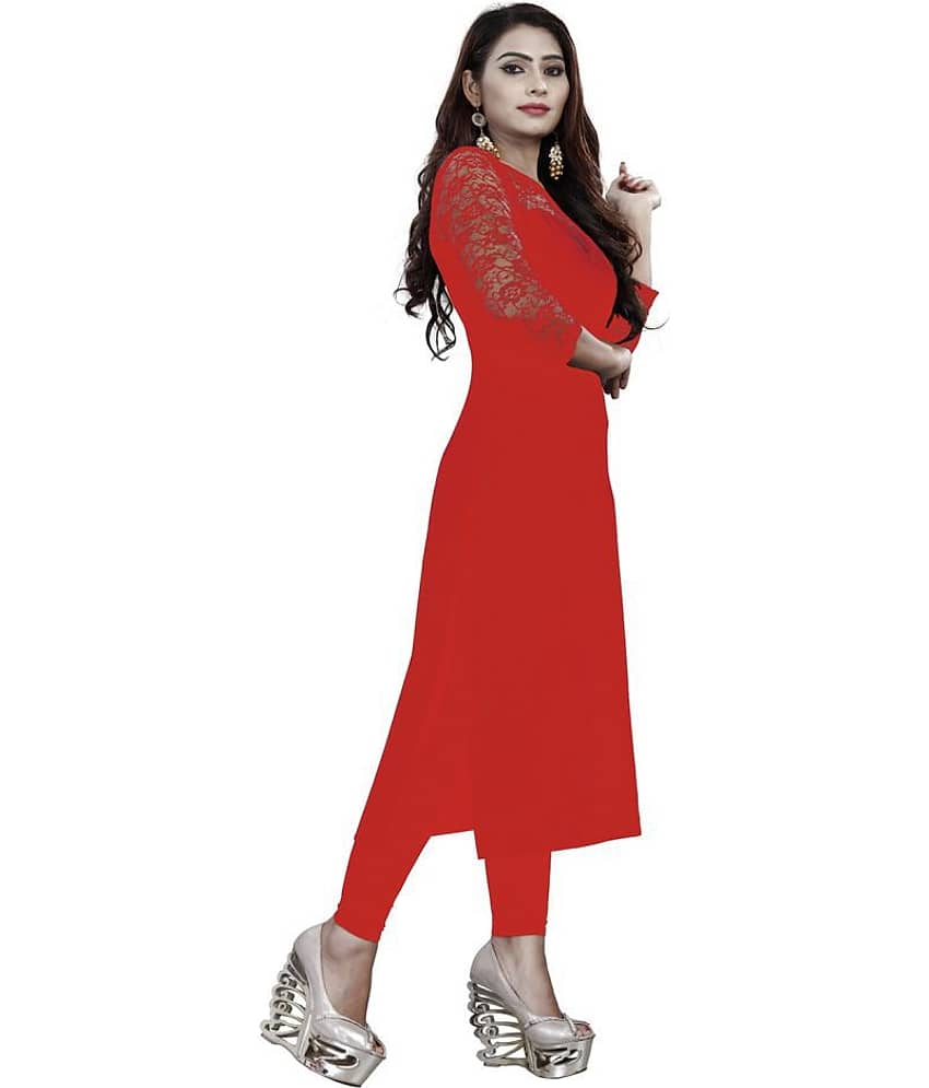 Dream Beauty Fashion - Red Crepe Women's Straight Kurti ( Pack of 1 ) view 2