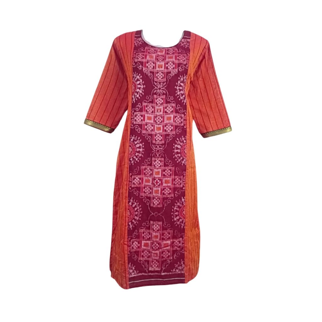 Sambalpuri Pure Cotton Women's Kurta in Orange | ShreeHive