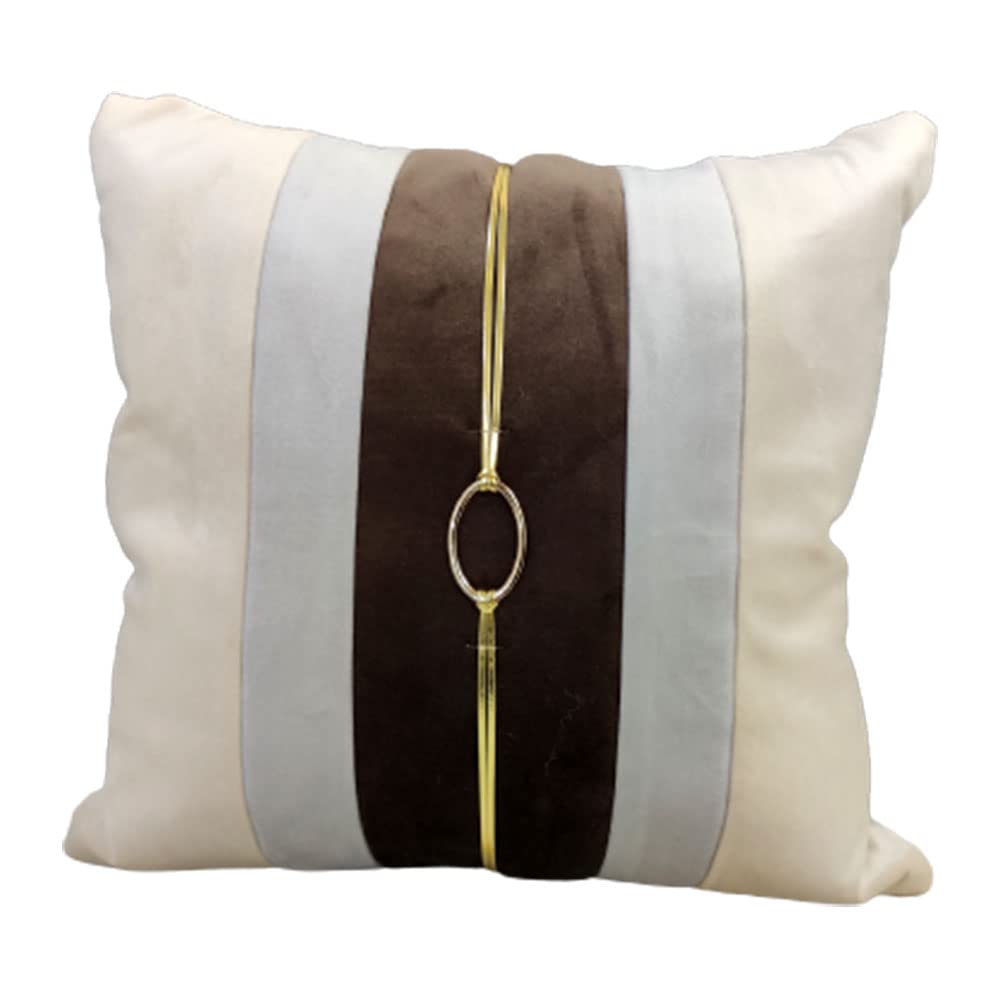 GOODVIBES Brown Beige Gold Leather Striped Buckle Velvet Cushion Case Luxury Modern Throw Pillow Cover Decorative Pillow for Couch Living Room Bedroom Car| 16X16 Inches | 40cm * 40 cm I Set of 2| view 2