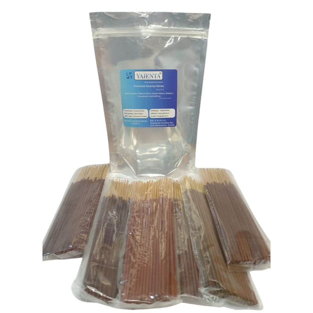 Yajenta Agarbatti Pack Of 6 | Shahi Kewada, Padmini Flora, Super Heena, Shabari, Chandranil and Saffron (Each 100 Grams) view 2