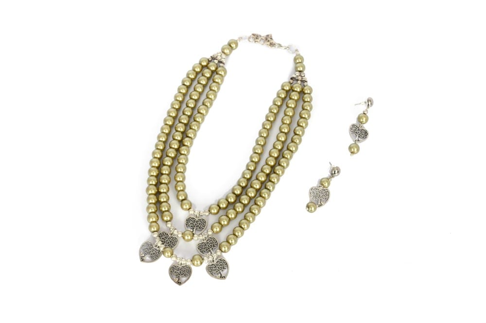 Pearl Bead Necklace with Metal Charms view 2