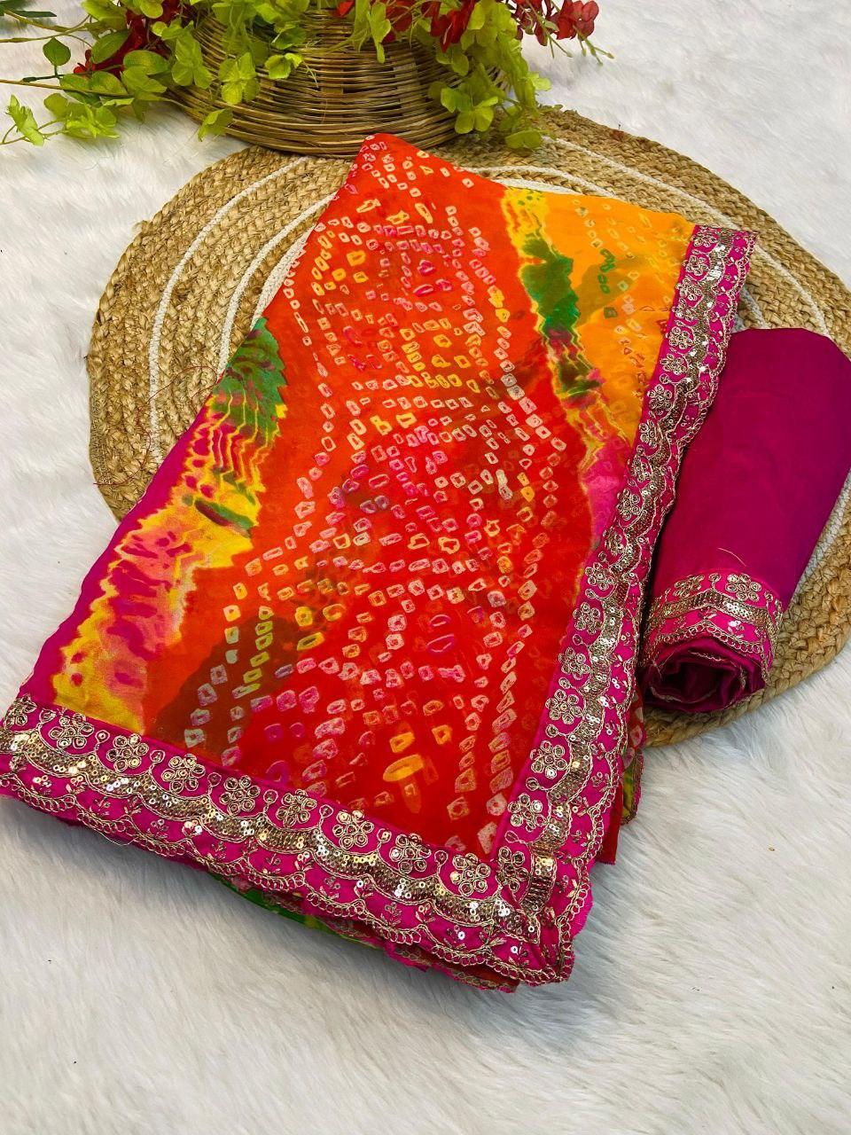 Beautiful Designer Bollywood Georgette fabric with beautiful print and with heavy sequence work Saree view 2