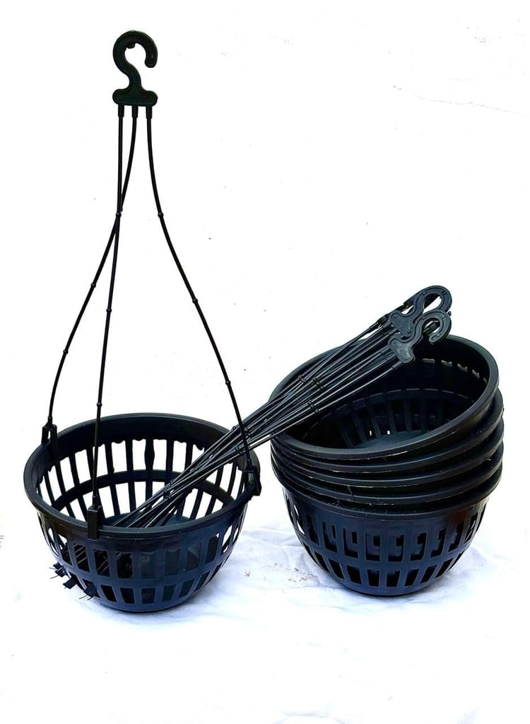 Attractive 6 Nos of Plsatic Black Hanging Pots � 18? Tall with Sturdy Plastic Chain Suitable for Orcids,Pothos, Spider Plants, String of Pearls, Philodendron, Petunias and Fuchsias