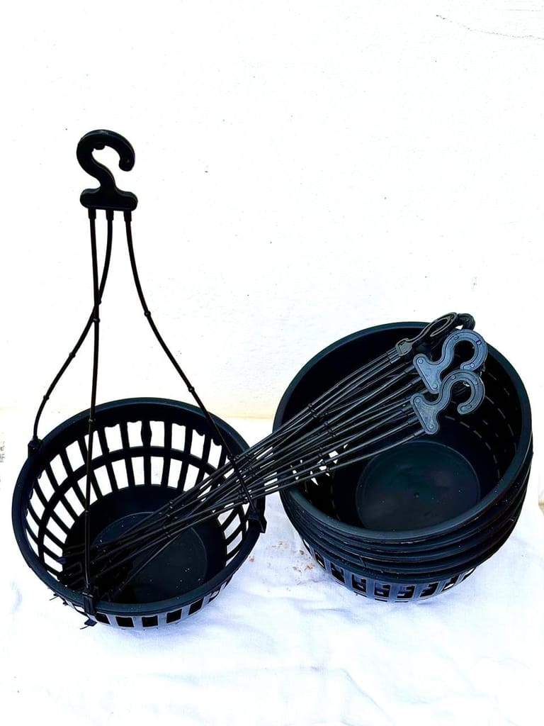 Attractive 6 Nos of Plsatic Black Hanging Pots � 18? Tall with Sturdy Plastic Chain Suitable for Orcids,Pothos, Spider Plants, String of Pearls, Philodendron, Petunias and Fuchsias view 2