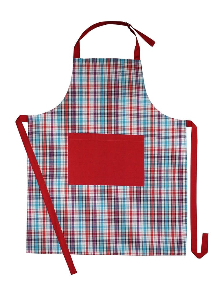 Airwill, 100% Cotton Yarn-Dyed Designer Weaved Aprons, Sized 65cm in Width & 80cm in Length with 1 Center Pocket, Adjustable Buckle on Top and 2 Long Ties On Both 2 Sides. Pack of 1 Piece view 2