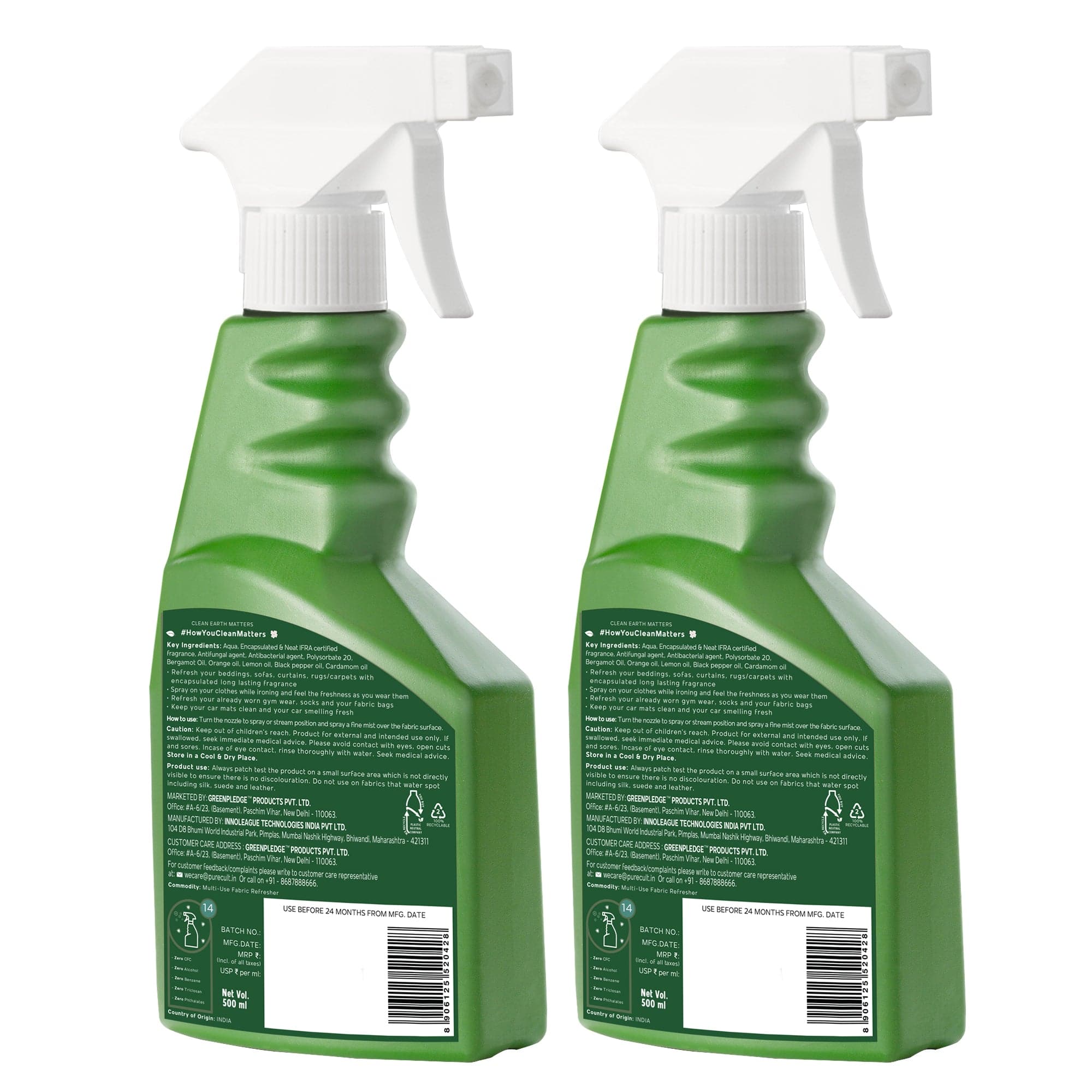 PureCult Multi-Use Fabric Refresher Fresh Green Tea Combo, 500 ml view 2