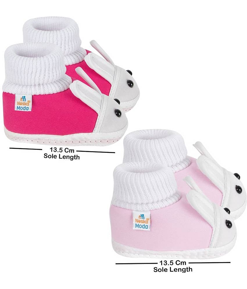Neska Moda Set of 2 Pair Baby Girls Rabbit Face Cotton Booties For 12 to 24 Months (Pink) view 2