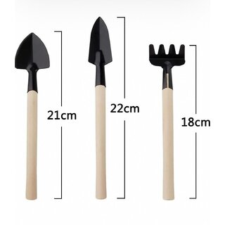 Mini Gardening Tools Kit Set of 3 Pcs - (Shovel, Spade Rake) with Wooden Handle for Home kitchen garden view 2