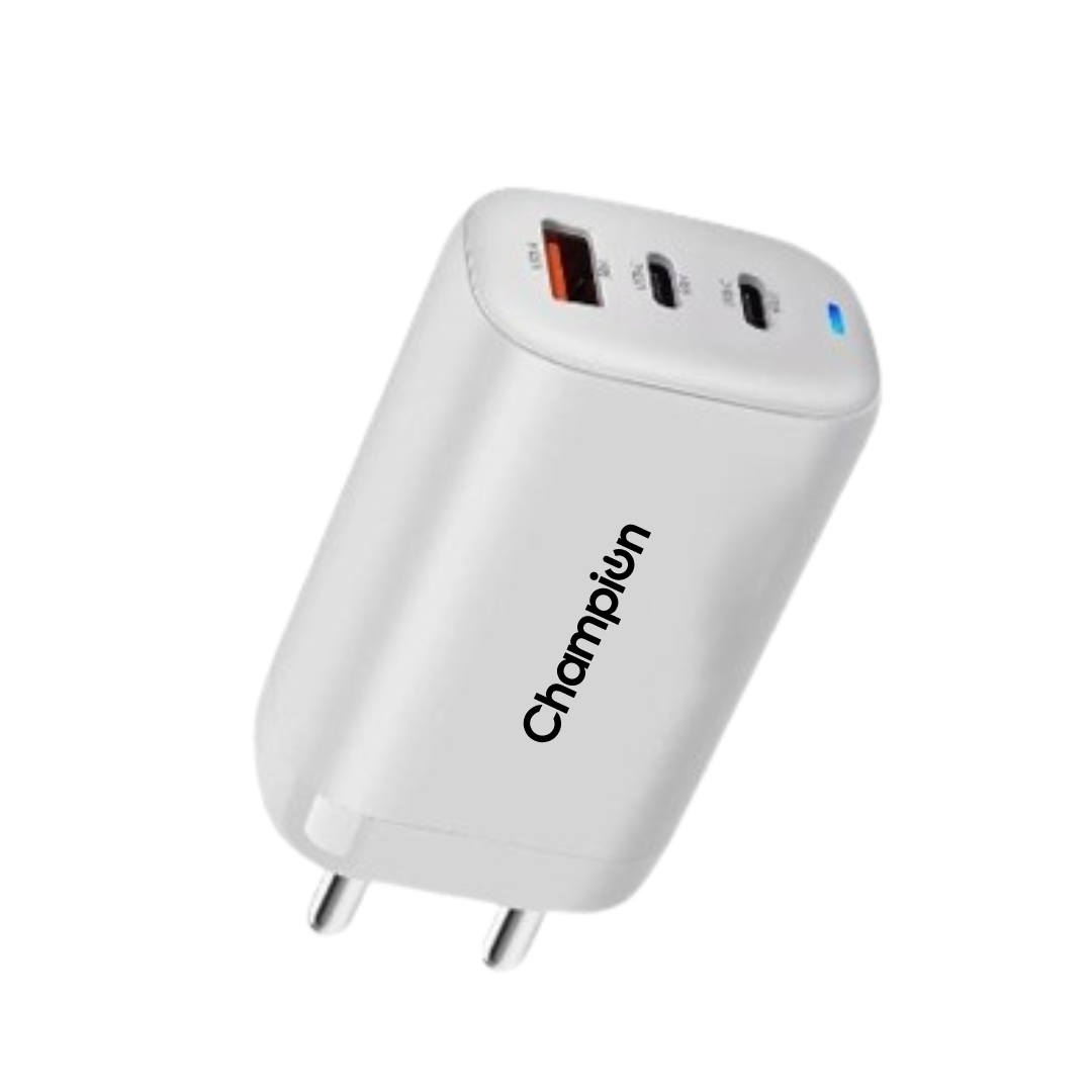 Champion 25W Wall Charger (USB+Type-C+Type-C) Supports Warp/Dash/SuperVooc Charging (White) view 2
