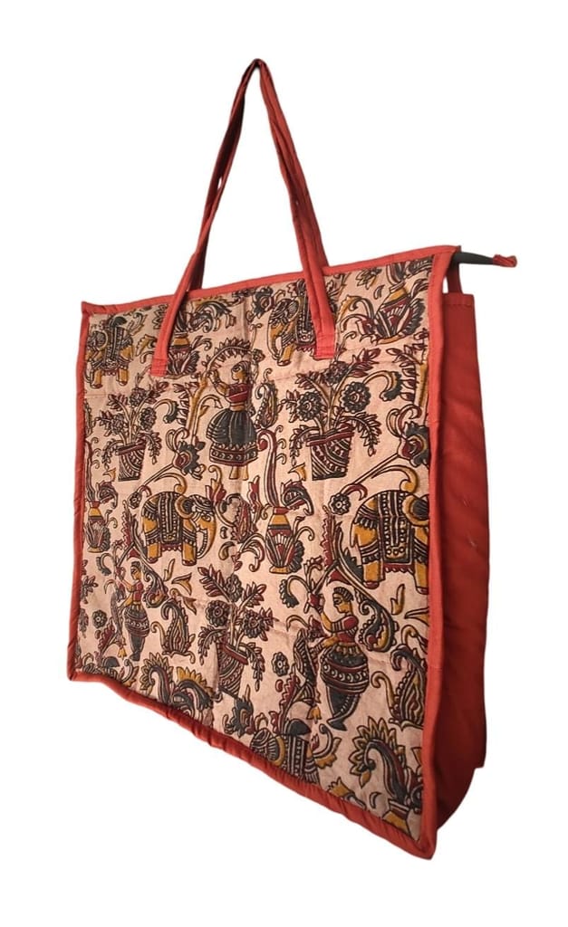 KALAMKARI Handcrafted Ethnic Indian Cotton Fabric Tote Bag with Kalamkari Tree of Life Design view 2