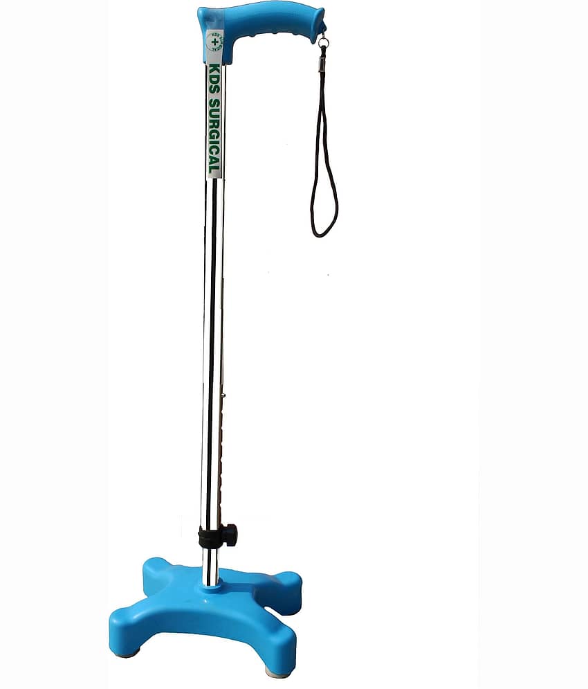 KDS SURGICAL 4 Leg Quadripod Chrome Firozi Height Adjustable Steel Walking Sticks