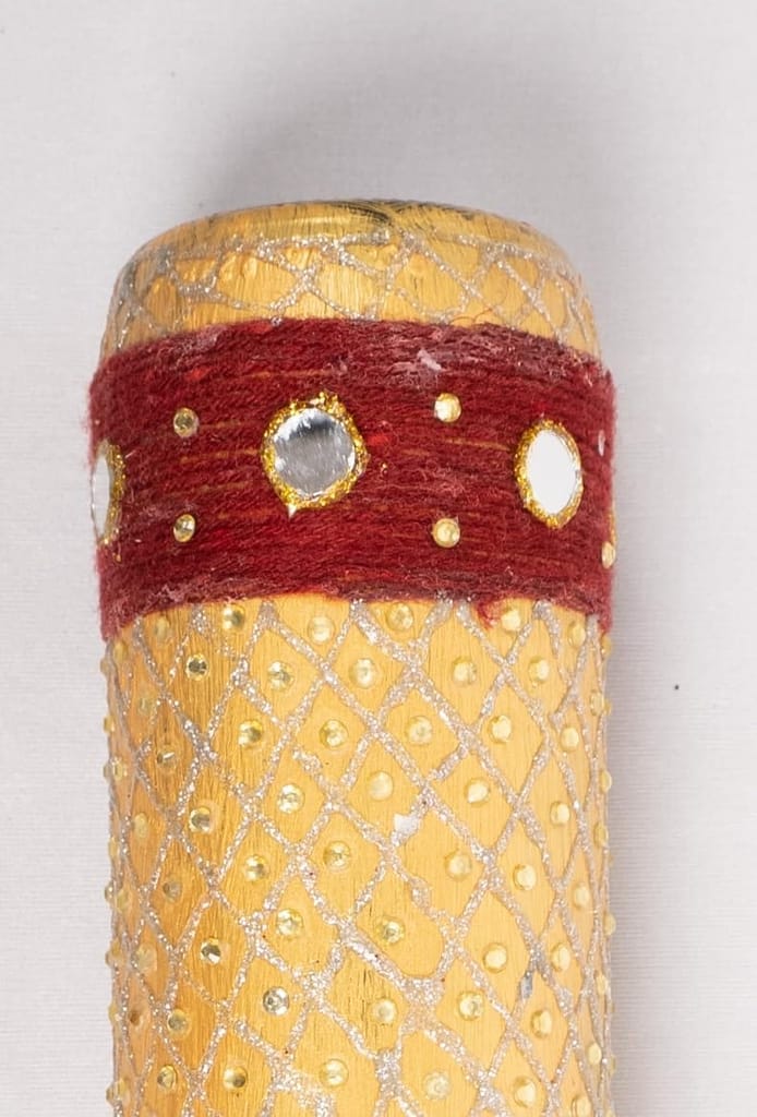 "Exquisitely Handcrafted Decorative Bottle with Intricate Mirror Work and Golden Accents" view 2