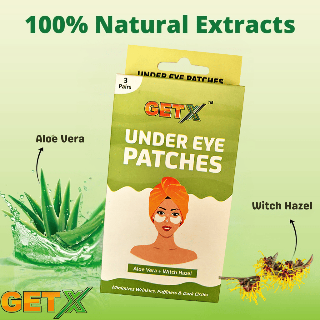 GETX Under Eye Patches | 3 Pairs | For Dark Circles, Puffiness & Wrinkles | Aloe Vera + Witch Hazel | Hydrating & Cooling Eye Masks for Men & Women | Brightens & Refreshes Tired Eyes view 2
