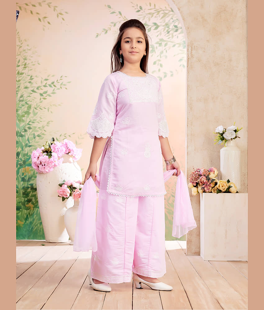 Aarika Girls Silk Kurti with Pants ( Pack of 1 , Pink ) view 2