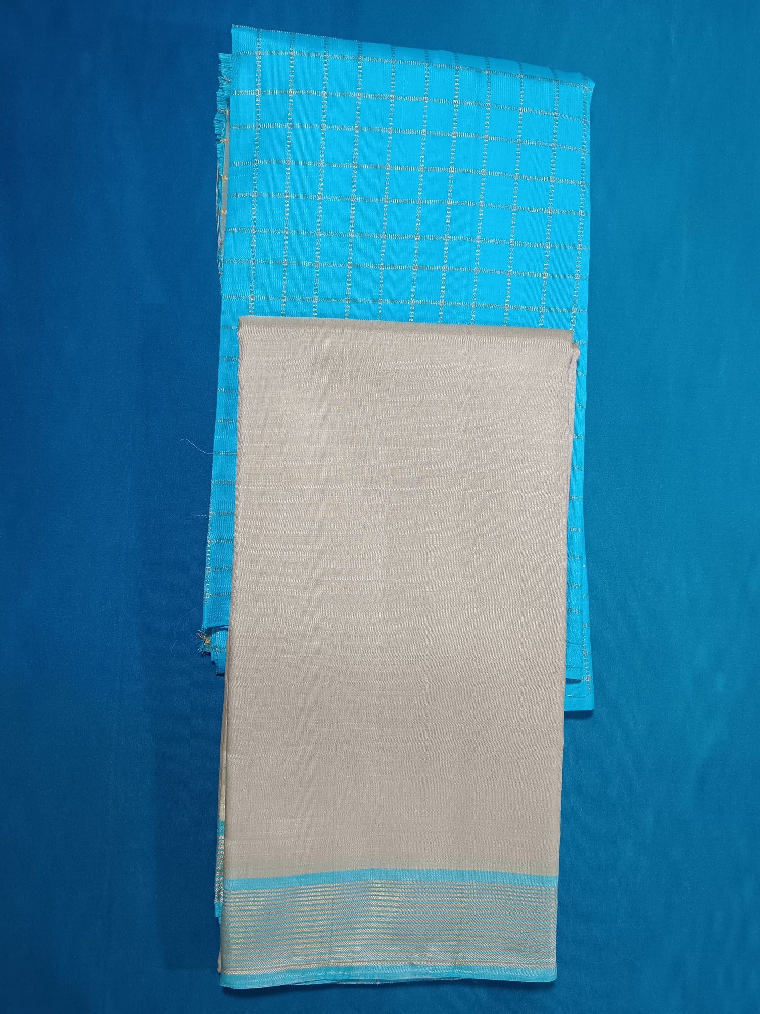 NVHSVSB001 -Sky Blue Handloom Silk Veshti And NVHSSSB001-Sky Blue Handloom Silk Shirt 2.5 meters view 2