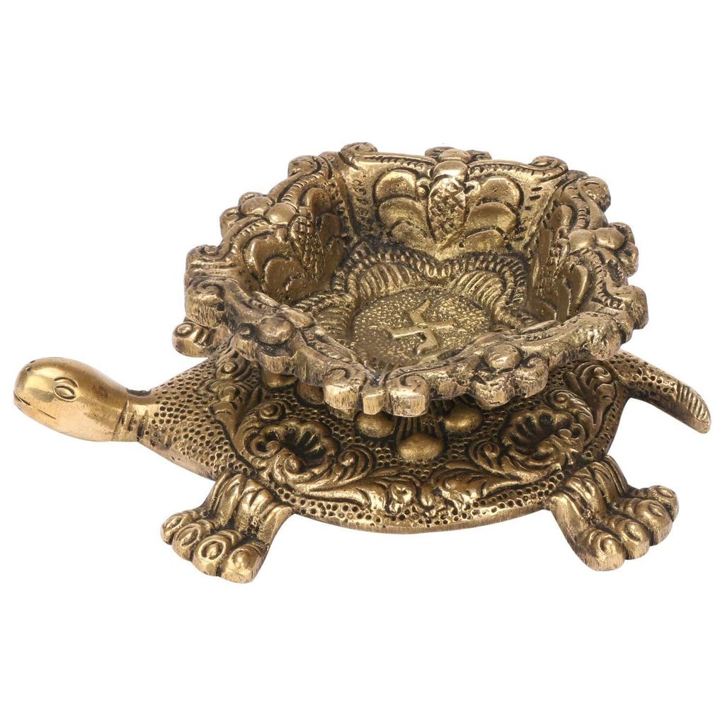 Artvarko Brass Metal Tortoise Oil Diya for Home Gallery Entrance Decor Diwali Decorative Table Deepak Deepam Gift Large Katori Temple Gold Color view 2