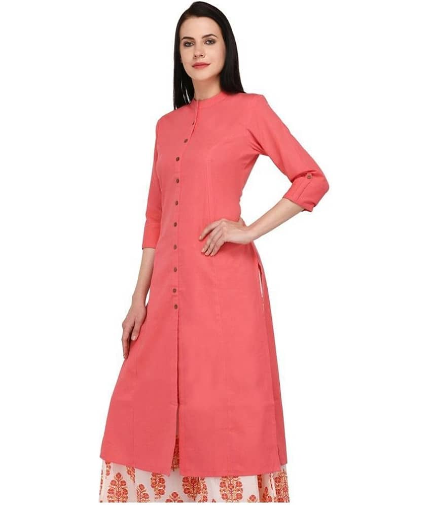 Pistaa Peach Cotton A-line Kurti view 2