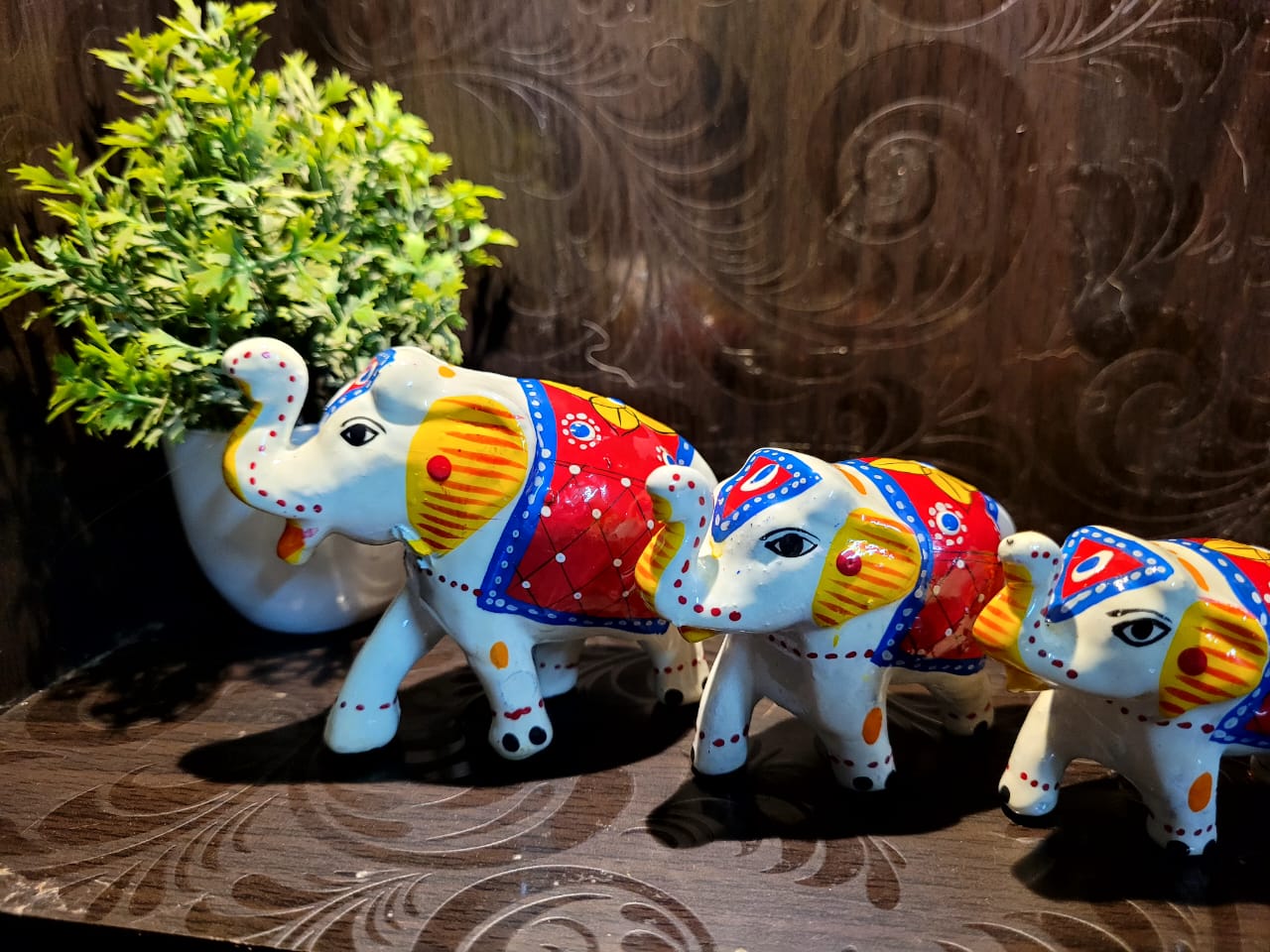 DreamKraft Paper Mache Elephant Showpiece, Standard, White, 6 Piece view 2