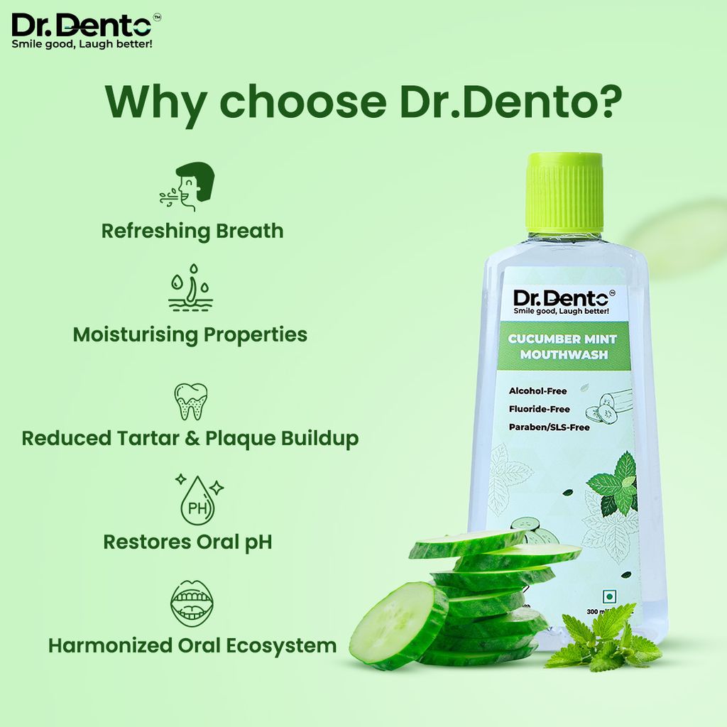 Dr.Dento Mouthwash | Fresh Breath | No Artificial Flavors & Colors | Alcohol-Free Mouthwash for Men, Women & Kids | Fights Germs view 2