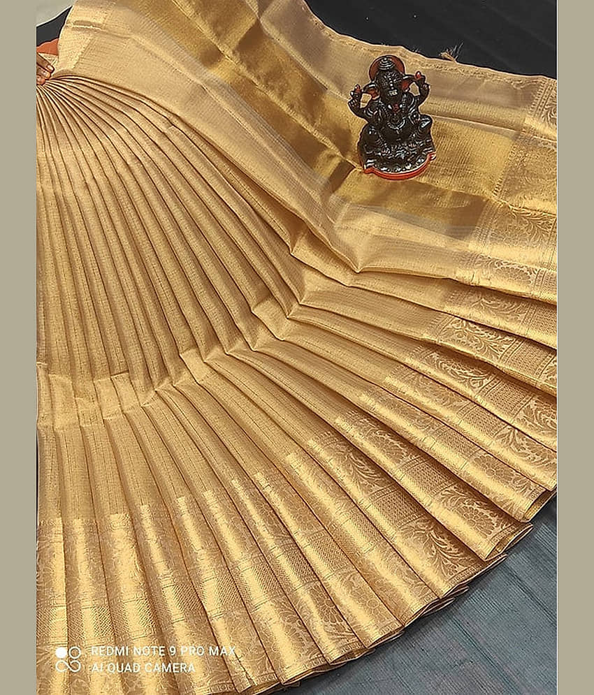 Villagius Tissue Woven Kota Doria Saree With Unstitched Blouse Piece ( Beige ) view 2