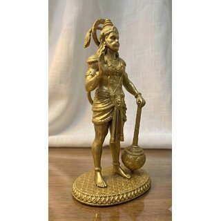 Brass Hanuman Ji Idol for Home Altar | Bajrangbali Murti with gada - 5 inch height view 2