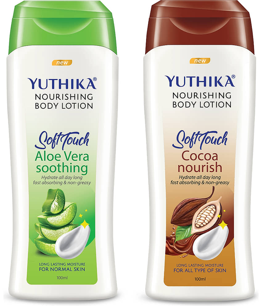 Yuthika Nourishing Body Lotion 100ml Combo Pack of 2, Non Greasy Aloe Vera and Cocoa Nourish Body Lotion for Women & Men