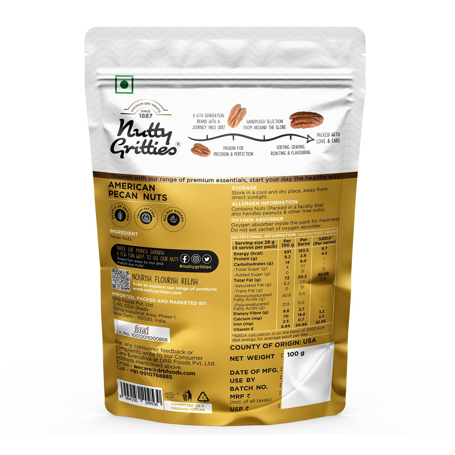 Nutty Gritties American Pecan Nuts, High in Vitamin E, Low Carb, Dietary Fibre Rich, 100 gm view 2