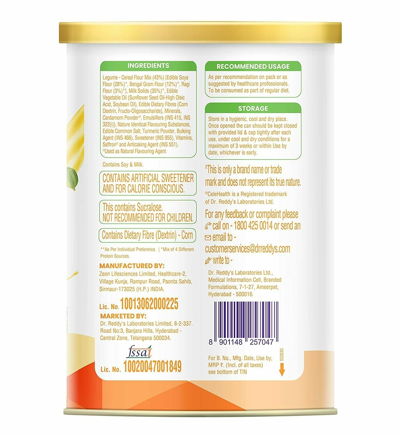 Dr Reddy's CeleHealth Nutritional Drink Low Glycemic Index Added Sugars Saffron and Cardamom 400 Gms view 2