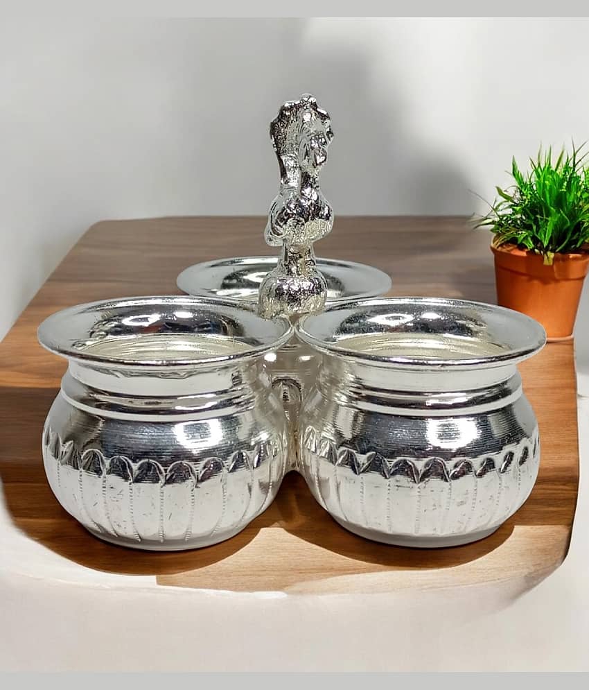 Sigaram Brass 4x3 Inch 3 Cup Panchwala Kum Kum Bharani Cup For Home Pooja Decore K4489 view 2