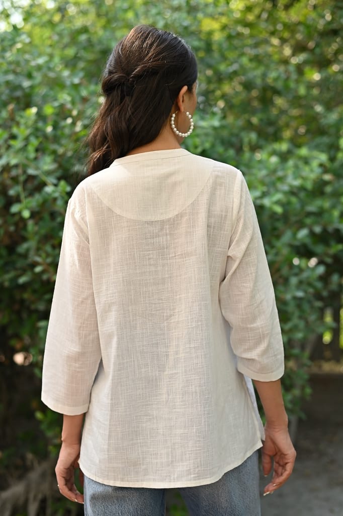 Jasmine Sindhi Hand Embroidered Front Open Cotton Top view 2