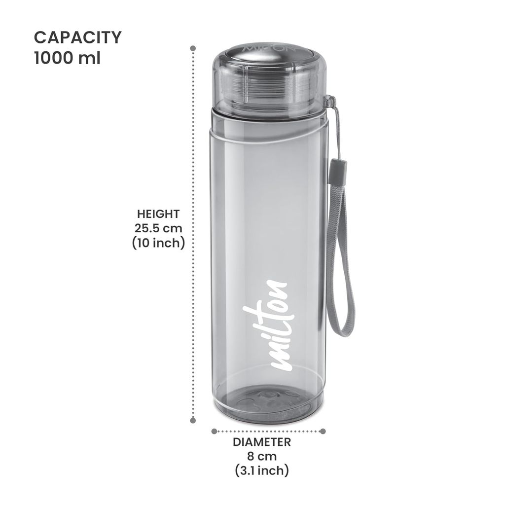 MILTON Hector 1000 Water Bottle, 1 Litre, Reusable Plastic Fridge Bottle, BPA Free and Leak Proof Bottle for Travel, Work, Pack of 1 view 2