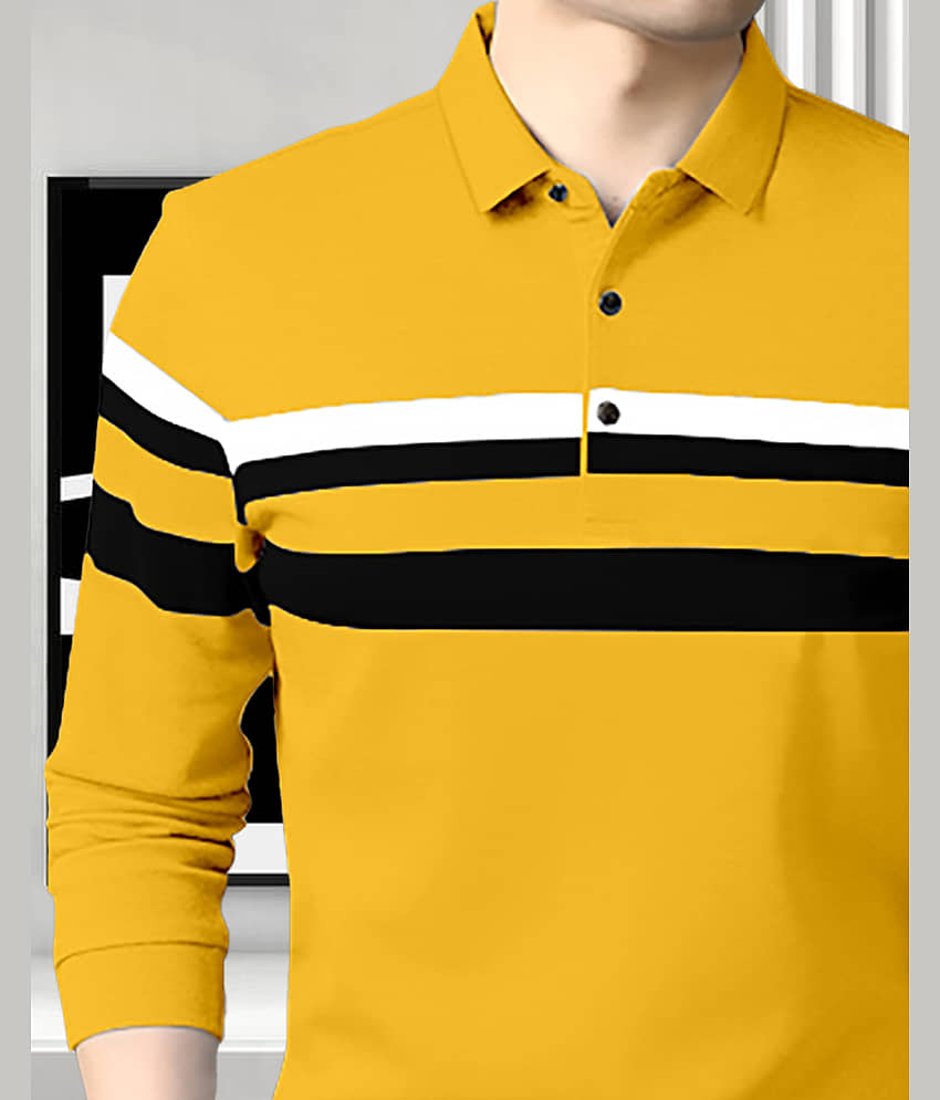 AOOSH Pack of 1 Cotton Blend Regular Fit Striped Full Sleeves Men's Polo T Shirt ( Black ) view 2