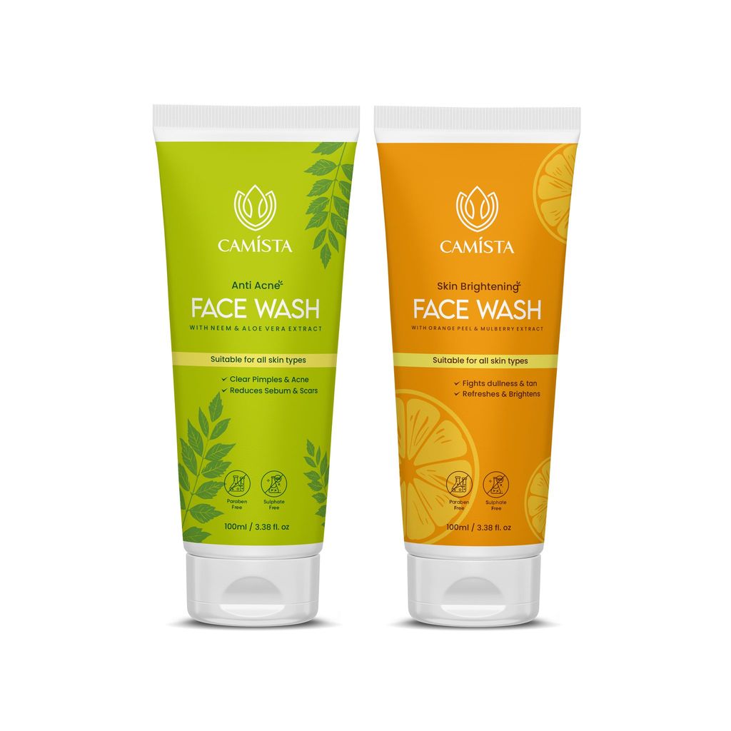 CAMISTA Anti Acne Face Wash with Neem & Aloe Vera Extract & Skin Brightening Face Wash with Orange Peel & Mulberry Extract (Combo)