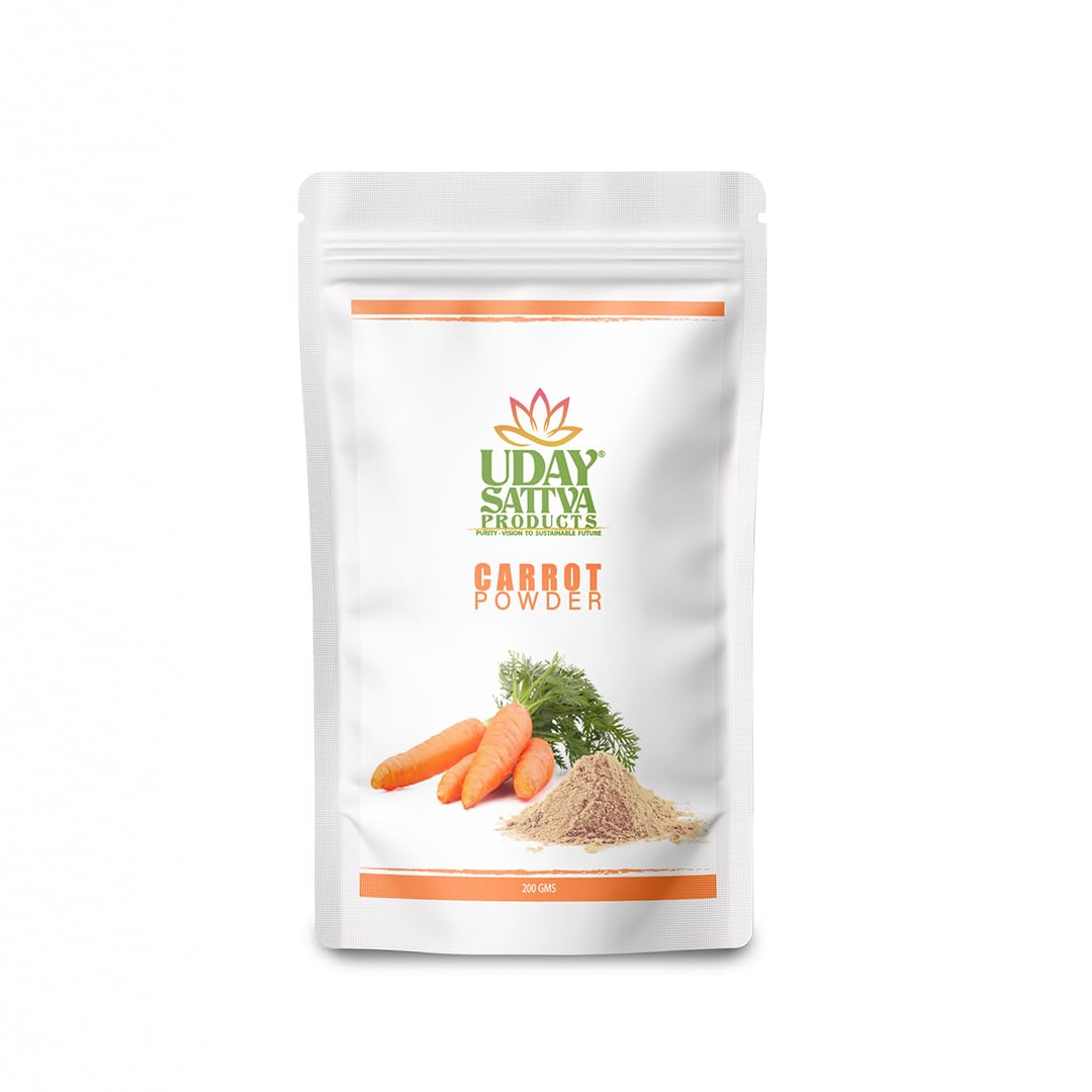 Uday Sattva Carrot Powder 200g | Pure & Natural | Rich in Vitamins | Earthy Flavor for Smoothies, Soups, Baked Goods & Culinary Use | Ready to Use Pack of 1