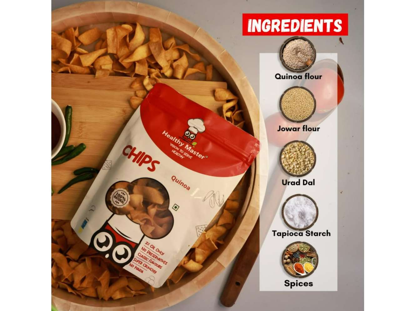 Healthy Master Quinoa Chips Peri-Peri | Baked & Delicious Snack - 1000 Gram view 2