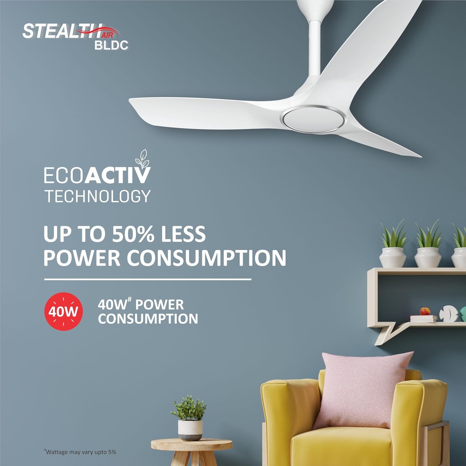 Havells Stealth Air BLDC 1200mm Ceiling Fan, Upto 55% Energy Saving| Silent & Premium, 5 stars Rating, 100% Copper Motor, RF Remote, Memory Backup, Timer - Pearl White view 2