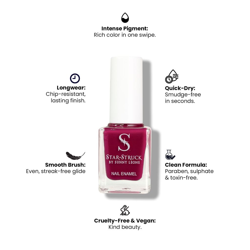 StarStruck by Sunny Leone - Berry - Glossy Nail Polish | Mirror-Like Shine & Longwear Color | Quick Dry Formula view 2
