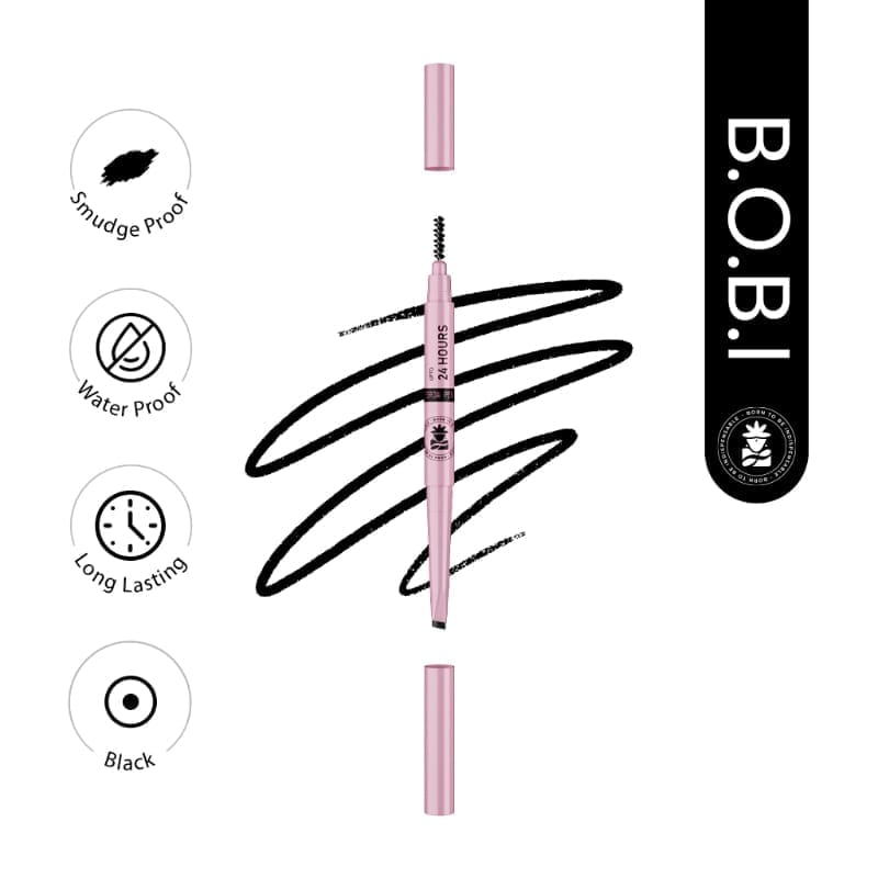 BOBI Eyebrow Pencil Black | Waterproof Smudgeproof Finish | Built-In Spoolie Brush | Long Lasting Smooth Texture | Paraben-Free Cruelty-Free | Precision Brow Definer-5 gm view 2