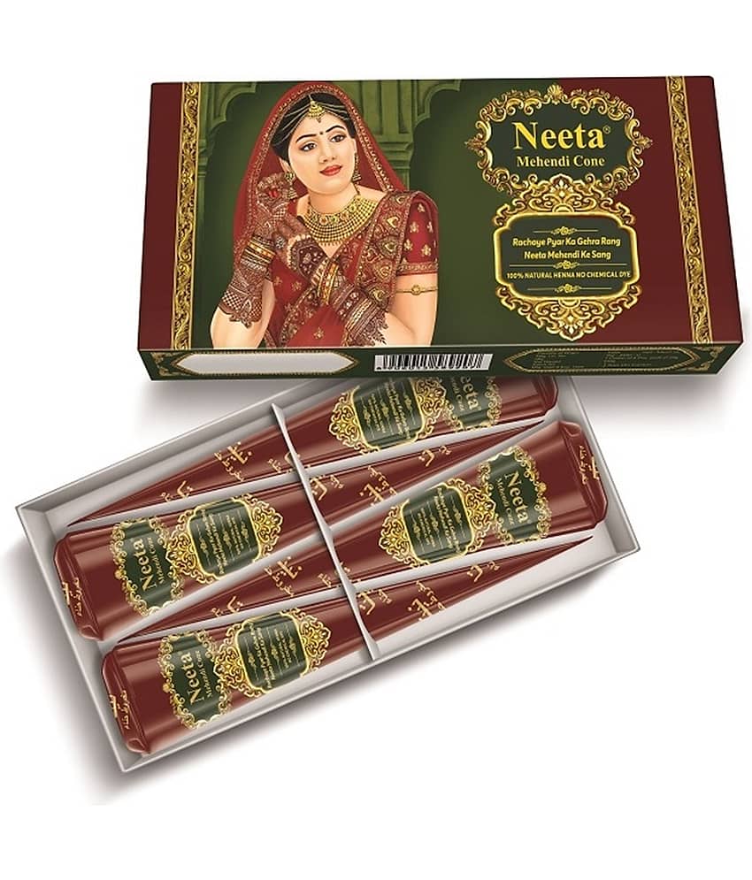 Neeta Mehendi Cones for Hand Desgning & Wedding, Bridal Mehandi Cone Reddish Brown Color 4 Pcs in 1 Box (Pack of 3) view 2